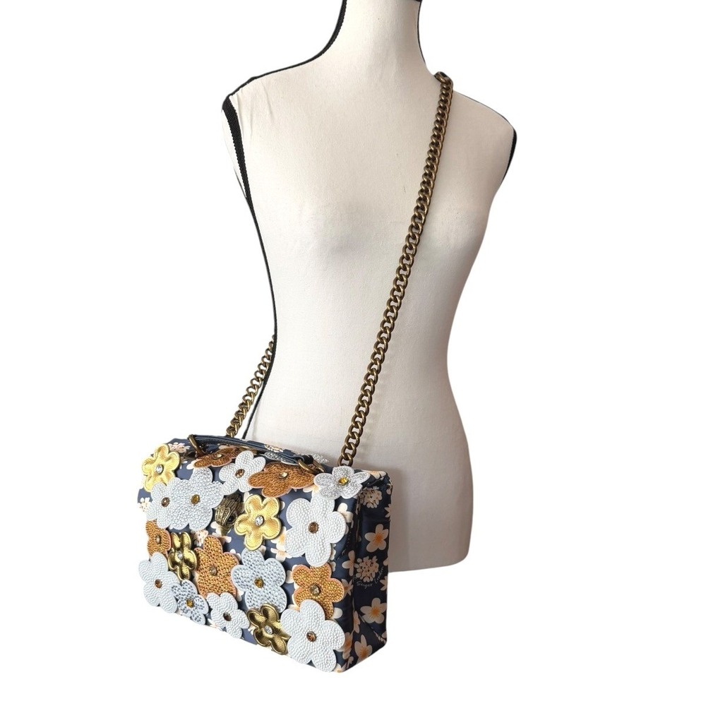 Kurt Geiger London Floral Kensington Satin Crossbody Bag NWOT Flower Appliqué - Picture 2 of 11